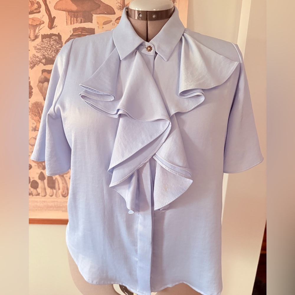 Zara Light Blue Ruffle Blouse